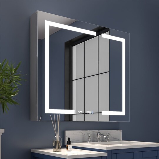 Exbrite Dimmable Led Light Anti Fog Medicine Cabinet With Outlets And Usb Ports Boost M2